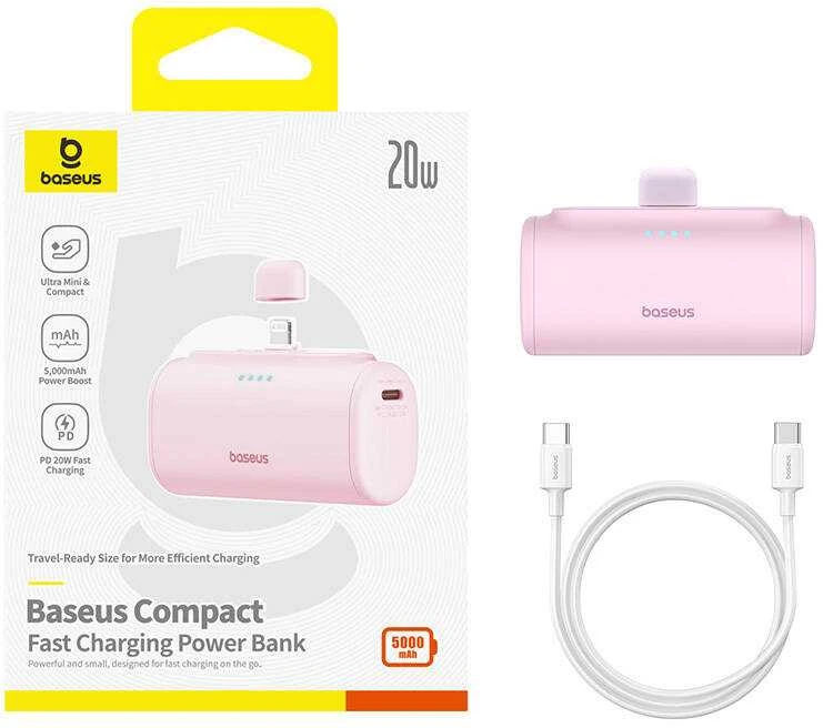 Powerbank OS-Baseus Compact IP 5000mAh 20W (rožinė)