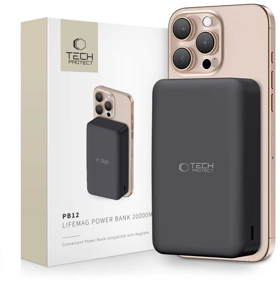 Powerbank Tech-Protect PB12 LifeMag MagSafe 20000MAH – juodos spalvos