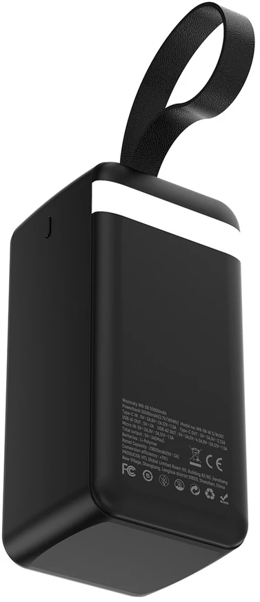 Powerbank Wozinsky W8-B 50000mAh 30W 2xUSB-A and 2xUSB-C and USB micro with flashlight - juodas