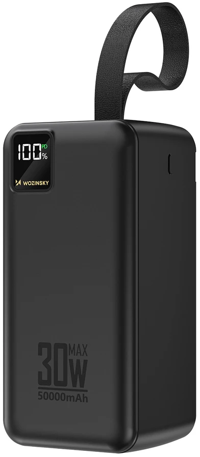 Powerbank Wozinsky W8-B 50000mAh 30W 2xUSB-A and 2xUSB-C and USB micro with flashlight - juodas