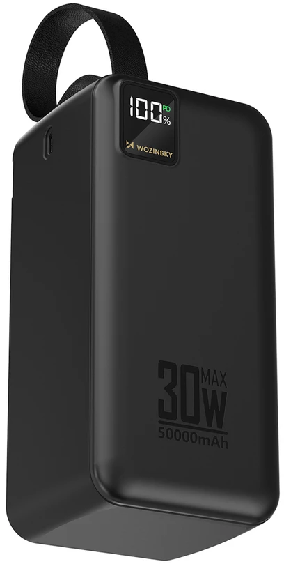 Powerbank Wozinsky W8-B 50000mAh 30W 2xUSB-A and 2xUSB-C and USB micro with flashlight - juodas