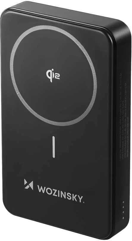 Išorinė baterija Wozinsky WLWP-10KA0Y3S 22.5W PD Qi2 10000 mAh, su stoveliu, 1x USB-A, 1x USB-C – juodos spalvos