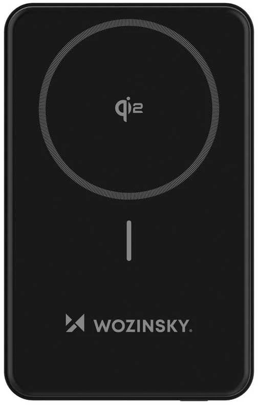 Išorinė baterija Wozinsky WLWP-10KA0Y3S 22.5W PD Qi2 10000 mAh, su stoveliu, 1x USB-A, 1x USB-C – juodos spalvos