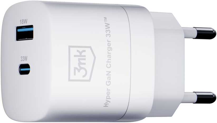 Įkroviklis 3mk Hyper GaN Charger 33W 1xUSB-C + 1xUSB-A baltas