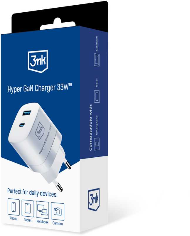 Įkroviklis 3mk Hyper GaN Charger 33W 1xUSB-C + 1xUSB-A baltas