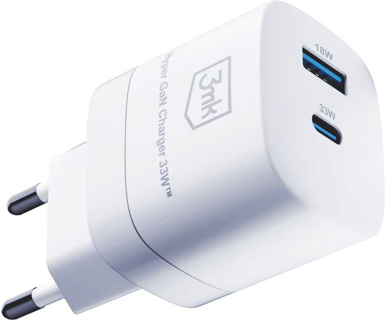 Įkroviklis 3mk Hyper GaN Charger 33W 1xUSB-C + 1xUSB-A baltas