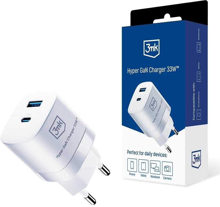 Įkroviklis 3mk Hyper GaN Charger 33W 1xUSB-C + 1xUSB-A baltas