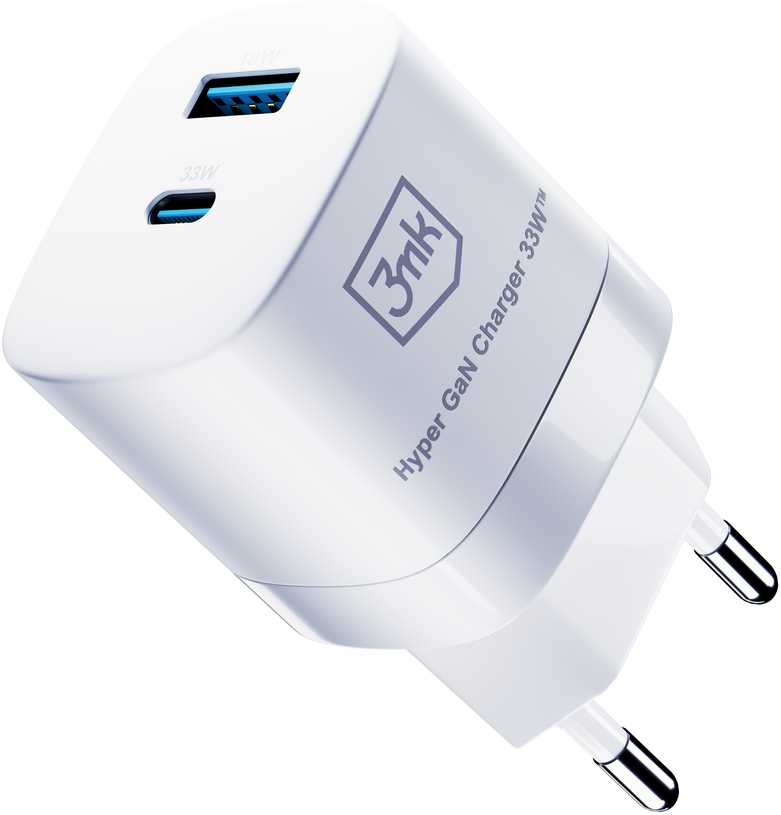 Įkroviklis 3mk Hyper GaN Charger 33W 1xUSB-C + 1xUSB-A baltas