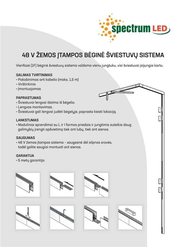 Lubinis šviestuvas Priedas Spectrum SYSTEM SHIFT 48V WLD+40026, 2000 mm