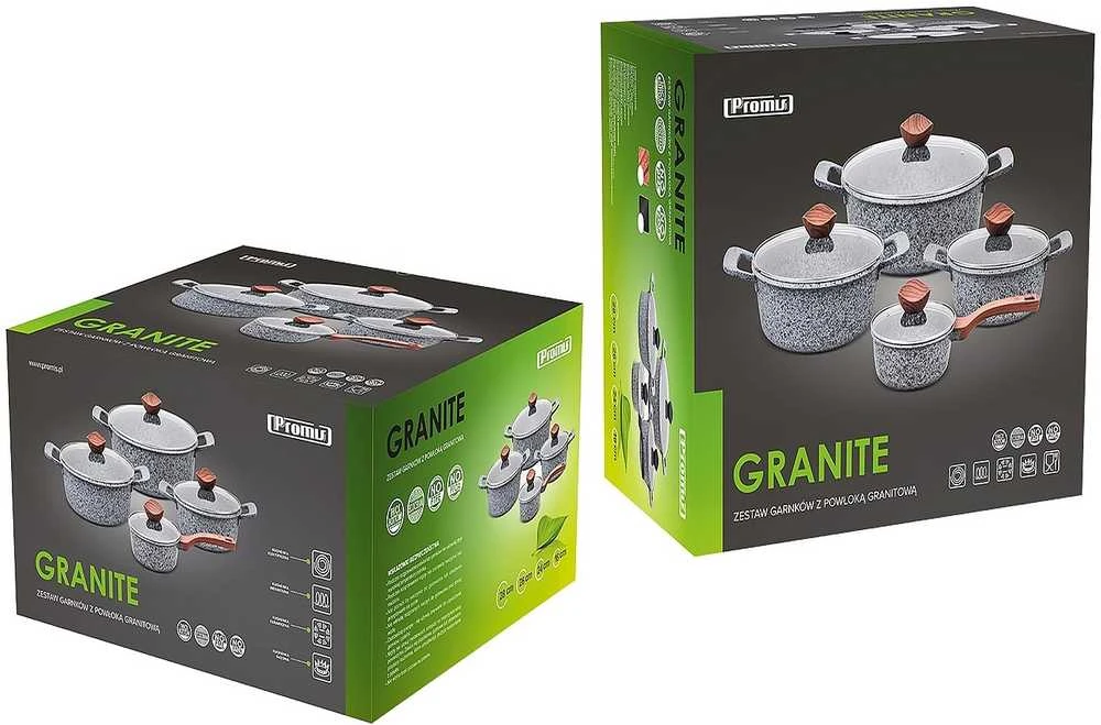 PROMIS Puodų rinkinys GRANITAS, puodas 16 cm, puodai 20,24,28 ruda rankenos
