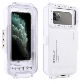Puluz vandeniui atsparus dėklas (45 m), skirtas iPhone: povandeninėms nuotraukoms ir vaizdo įrašams (baltas)