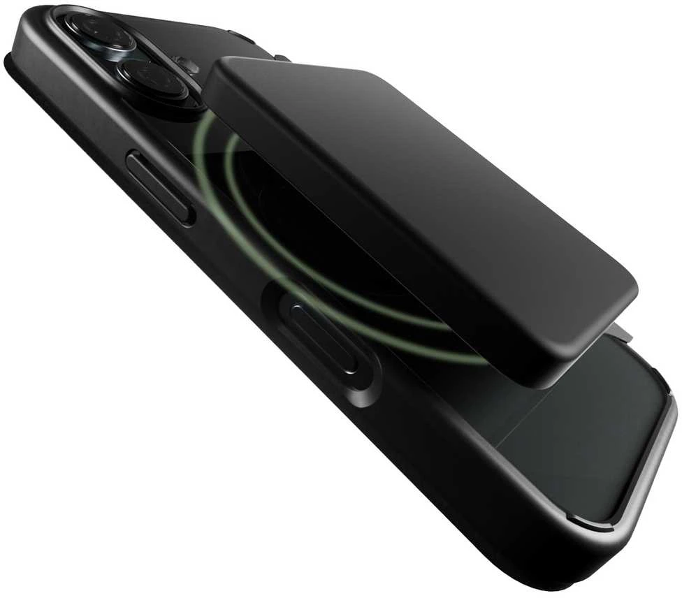 SBS Puro Book Mag MagSafe odinis dėklas su atvartu ir kortelės lizdu, skirtas iPhone 16 – juodas