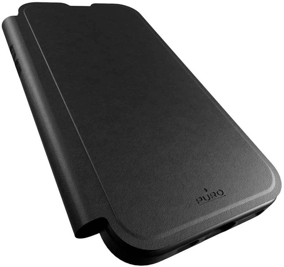 SBS Puro Book Mag MagSafe odinis dėklas su atvartu ir kortelės lizdu, skirtas iPhone 16 – juodas