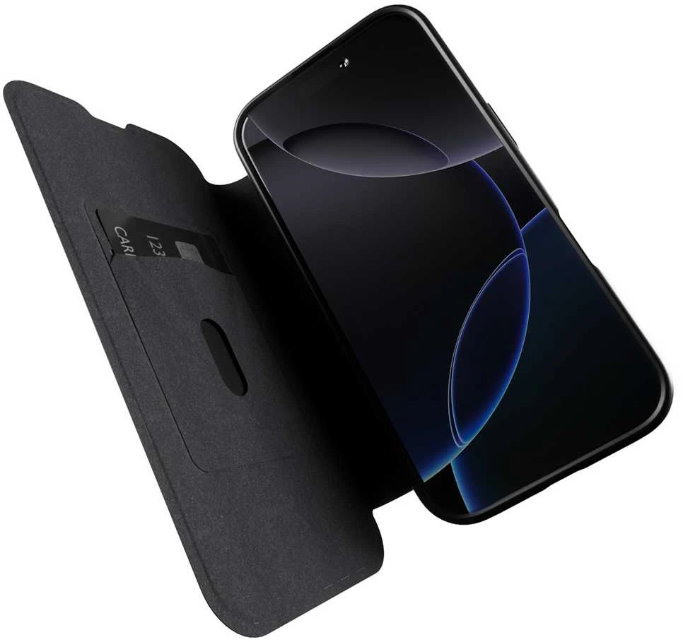 SBS Puro Book Mag MagSafe odinis dėklas su atvartu ir kortelės lizdu, skirtas iPhone 16 Pro Max – juodas