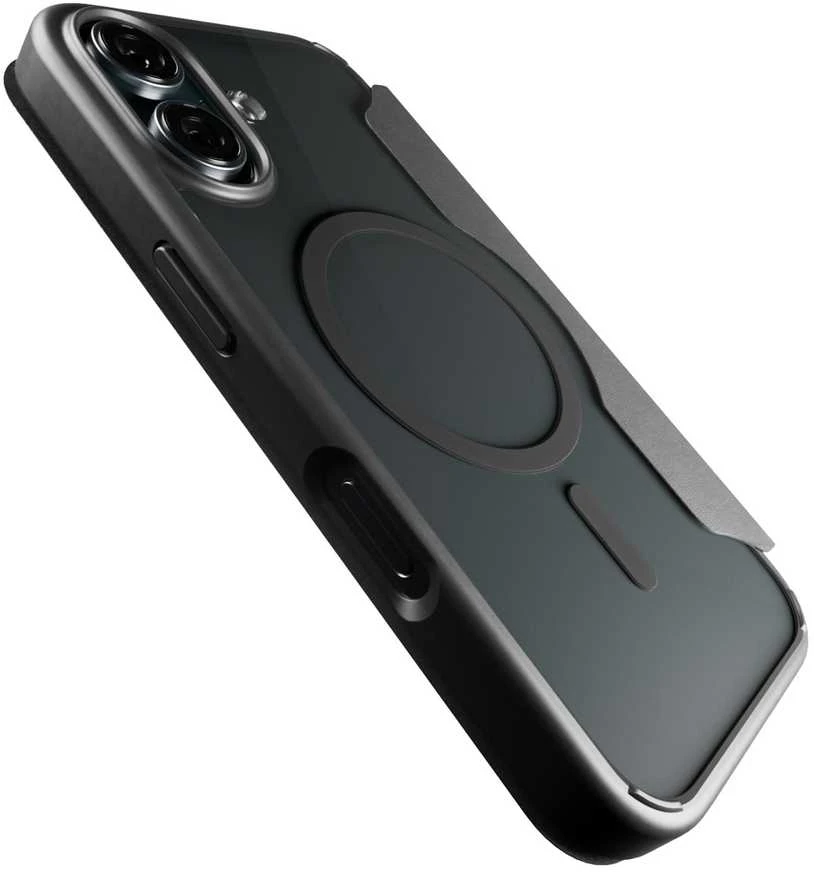 SBS Puro Book Mag MagSafe odinis dėklas su atvartu ir kortelės lizdu, skirtas iPhone 16 – juodas