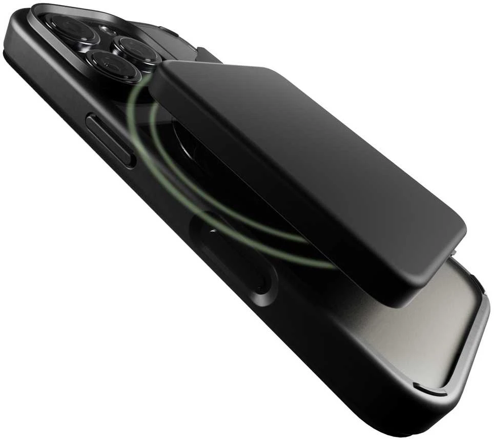 SBS Puro Book Mag MagSafe odinis dėklas su atvartu ir kortelės lizdu, skirtas iPhone 16 Pro Max – juodas