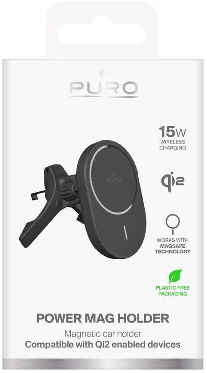 Puro Car Holder with Qi2 Charger, MagSafe Compatible - juodos spalvos