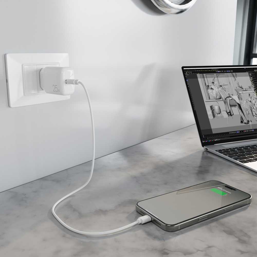 Puro „Daily Prolite“ 25 W USB-C maitinimo įkroviklis – baltos spalvos