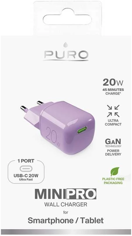 Puro Elektrik Puro 20W GaN USB-C Wall Charger - Rožinė