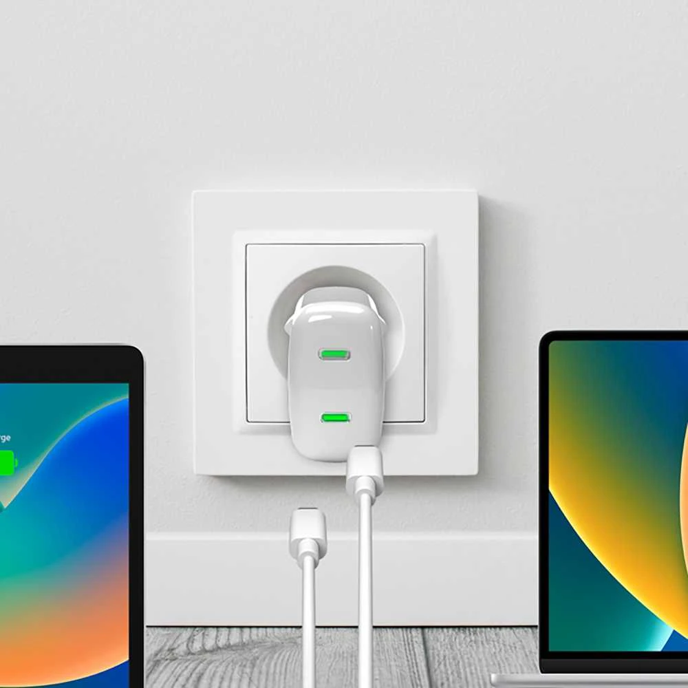 Puro Elektrik Puro MiniPro 35W GaN 2xUSB-C laidinis įkroviklis – baltos spalvos