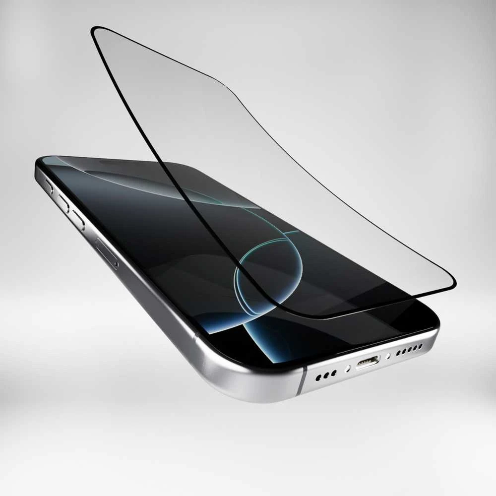 Hibridinė ekrano apsauga Puro Flexible Glass D3O su juodu rėmeliu Apple iPhone 16 Pro