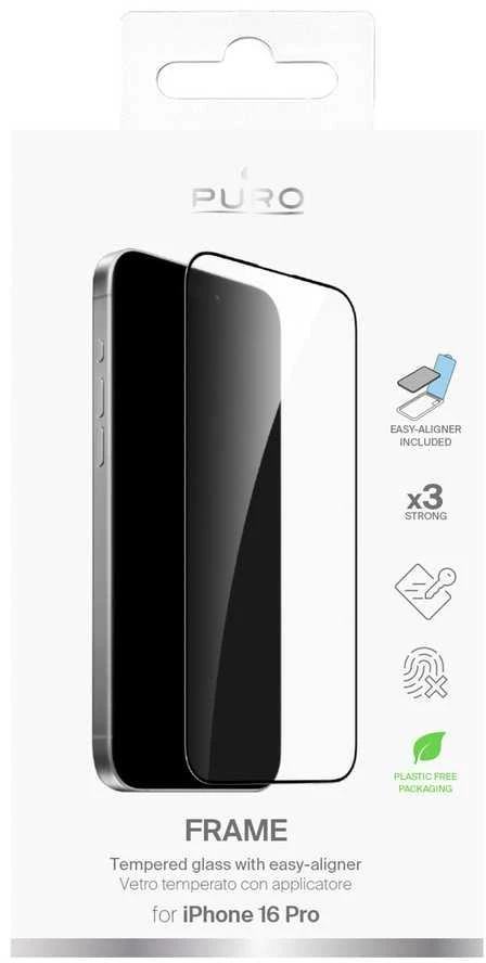 Puro Frame grūdintas stiklas su rėmeliu, skirtas iPhone 16 Pro