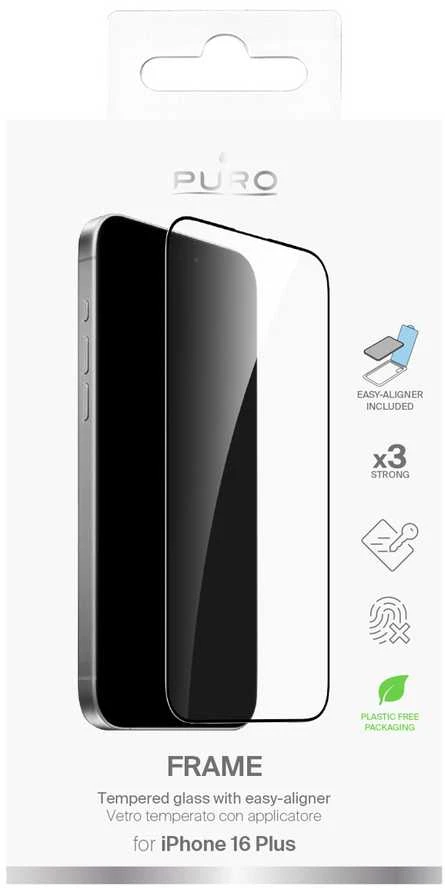 Puro Frame grūdintas stiklas su rėmeliu, skirtas iPhone 16 Plus