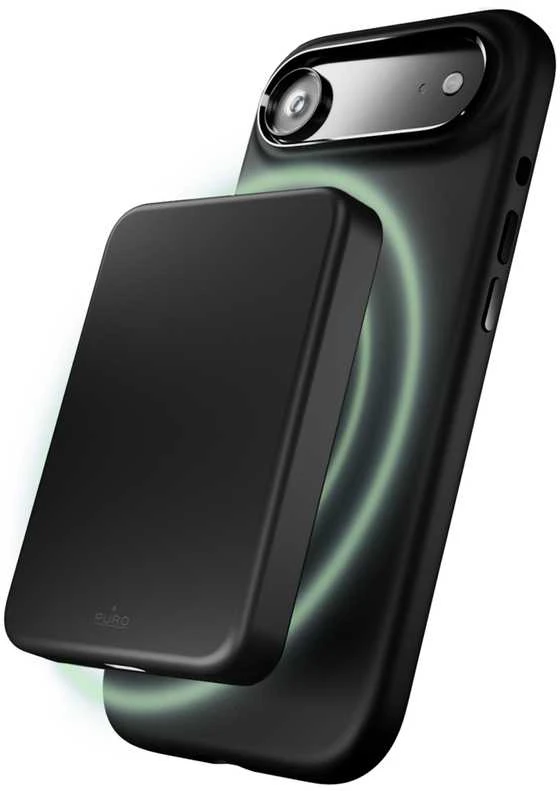 Puro Pure Icon Mag Pro Liquid Silicone dėklas skirtas Apple iPhone 17 Air, MagSafe Compatible, with Camera Protection and Aluminum Mygtukai – juodos spalvos