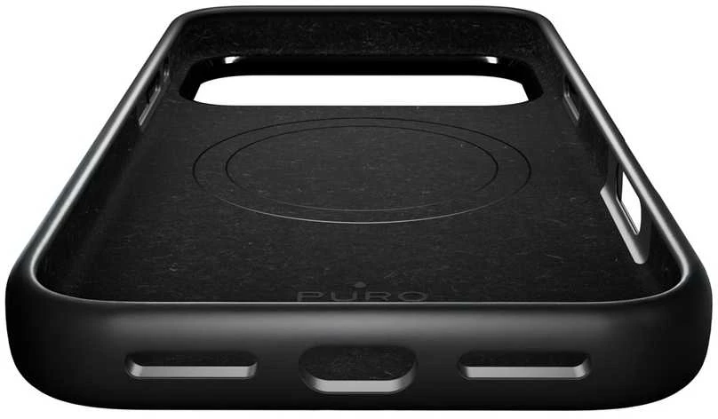 Puro Pure Icon Mag Pro Liquid Silicone dėklas skirtas Apple iPhone 17 Pro, MagSafe Compatible, with Camera Protection and Aluminum Mygtukai – juodos spalvos