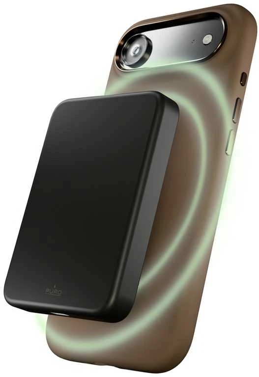 Puro Icon Mag Pro skysto silikoninio dėklo dėklas, skirtas iPhone 17 Air, suderinamas su MagSafe, su kameros apsauga ir aliuminio Mygtukai - rudas