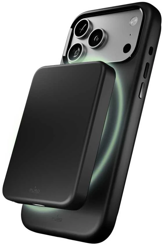 Puro Pure Icon Mag Pro Liquid Silicone dėklas skirtas Apple iPhone 17 Pro, MagSafe Compatible, with Camera Protection and Aluminum Mygtukai – juodos spalvos