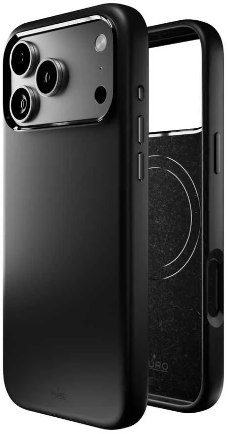 Puro Pure Icon Mag Pro Liquid Silicone dėklas skirtas Apple iPhone 17 Pro Max, MagSafe Compatible, with Camera Protection and Aluminum Mygtukai – juodos spalvos