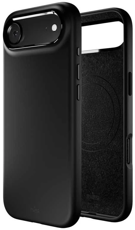 Puro Pure Icon Mag Pro Liquid Silicone dėklas skirtas Apple iPhone 17 Air, MagSafe Compatible, with Camera Protection and Aluminum Mygtukai – juodos spalvos