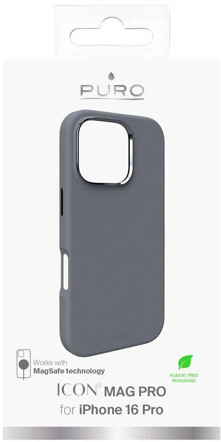 Silikoninis Puro Icon Mag Pro MagSafe Apple iPhone 16 Pro – dėklas telefonui pilkos spalvos