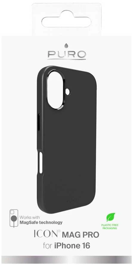 Silikoninis Puro Icon Mag Pro MagSafe Apple iPhone 16 – dėklas telefonui juodos spalvos