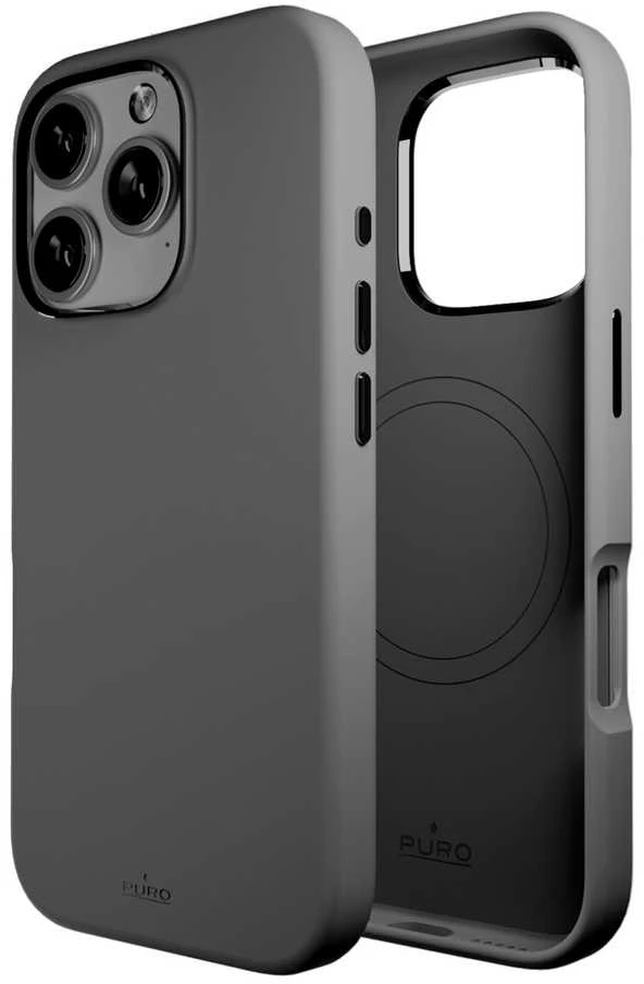 Silikoninis Puro Icon Mag Pro MagSafe Apple iPhone 16 Pro – dėklas telefonui pilkos spalvos