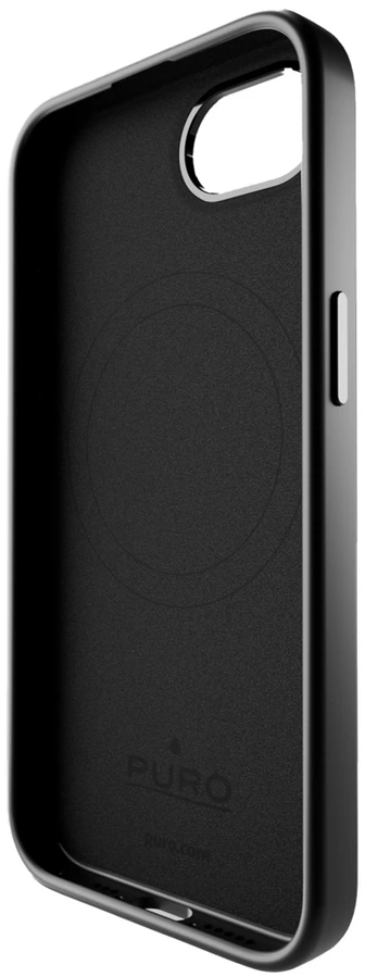 Puro Liquid Silicon "ICON MAG PRO" su Magsafe, metal buttons and camera ring Apple iPhone 16E, dėklas telefonui juodos spalvos