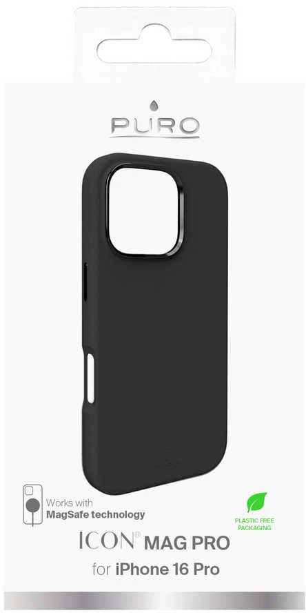 Puro Icon Mag Pro MagSafe Silicone dėklas skirtas Apple iPhone 16 Pro – juodos spalvos
