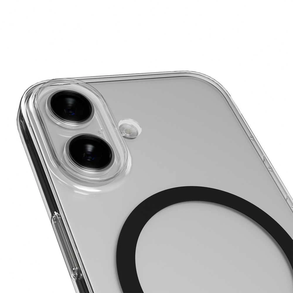 Puro Lite Mag TPU+PC dėklas suderinamas su MagSafe skirtas Apple iPhone 17 – skaidrus su juodos spalvos žiedu