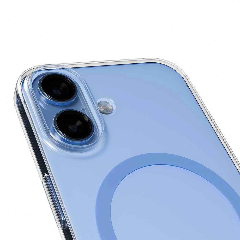 Puro Lite Mag TPU+PC dėklas suderinamas su MagSafe skirtas Apple iPhone 17 – skaidrus su mėlynos spalvos žiedu