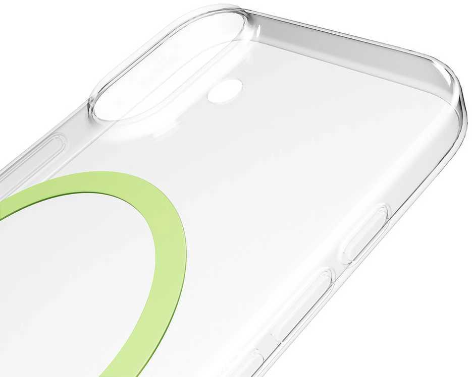 Puro Lite Mag TPU+PC dėklas, suderinamas su „MagSafe“, skirtas „iPhone 17“ – skaidrus su žaliu žiedu