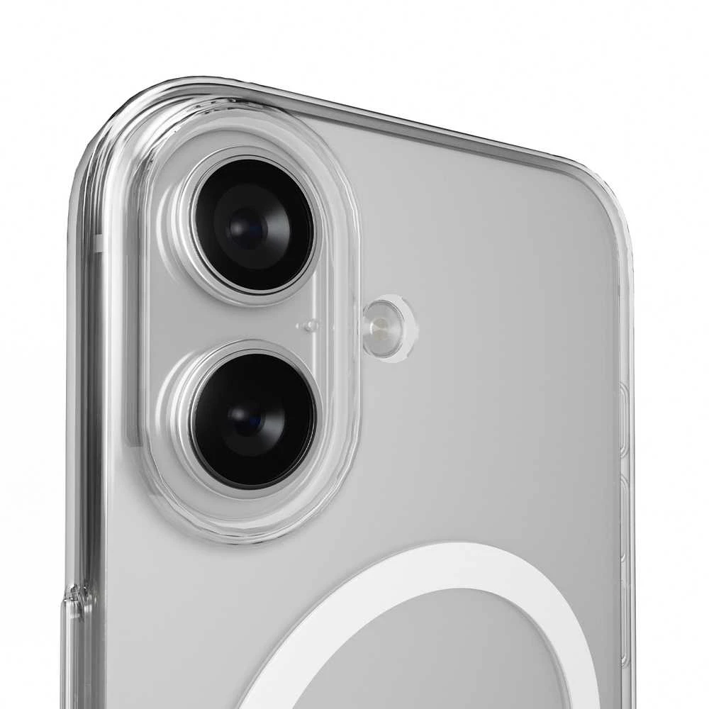 Puro Lite Mag TPU+PC dėklas suderinamas su MagSafe skirtas Apple iPhone 17 – skaidrus su baltos spalvos žiedu