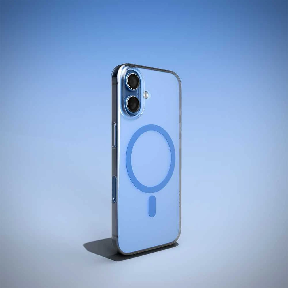 Puro Lite Mag TPU+PC dėklas suderinamas su MagSafe skirtas Apple iPhone 17 – skaidrus su mėlynos spalvos žiedu