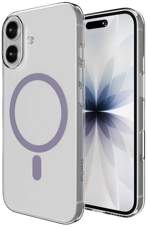 Puro Lite Mag TPU+PC dėklas, suderinamas su „MagSafe“, skirtas „iPhone 17“ – skaidrus su rausvu žiedu