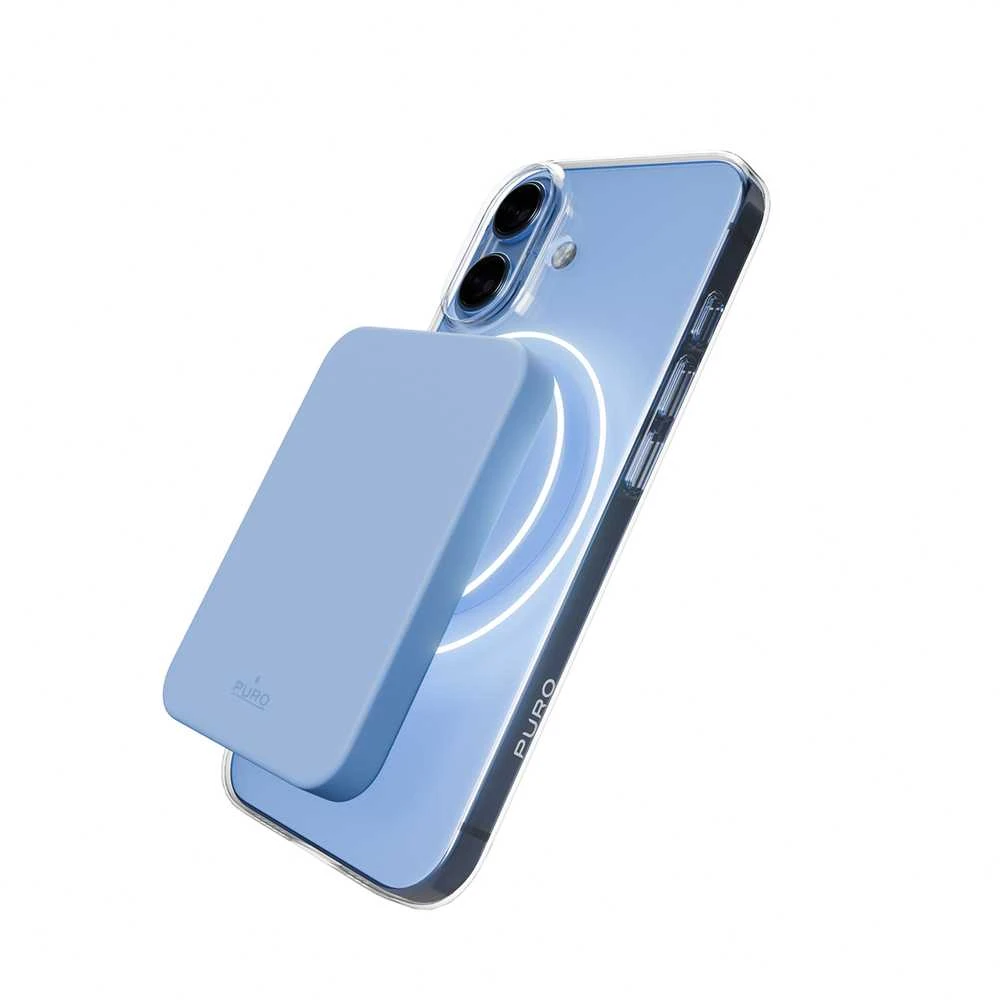 Puro Lite Mag TPU+PC dėklas suderinamas su MagSafe skirtas Apple iPhone 17 – skaidrus su mėlynos spalvos žiedu