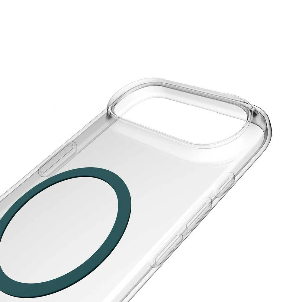 Puro Lite Mag TPU+PC dėklas suderinamas su MagSafe skirtas Apple iPhone 17 Air – skaidrus su turkio spalvos žiedu