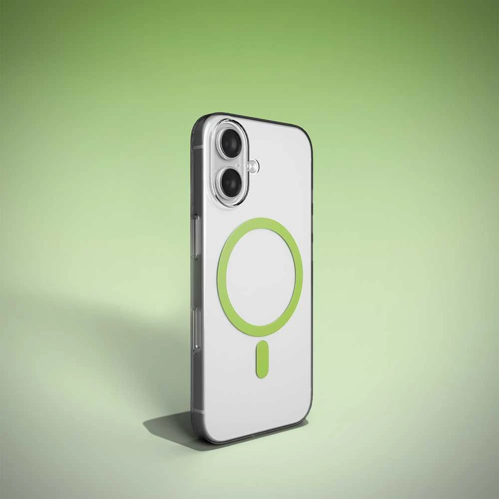 Puro Lite Mag TPU+PC dėklas, suderinamas su „MagSafe“, skirtas „iPhone 17“ – skaidrus su žaliu žiedu