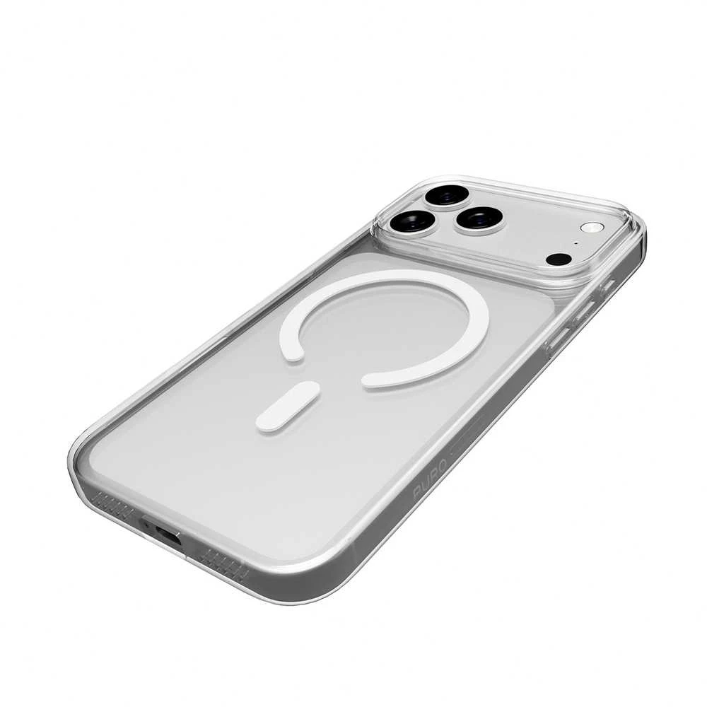 Puro Lite Mag TPU+PC dėklas suderinamas suMagSafe skirtas Apple iPhone 17 Pro Max – Transparent with Baltas Ring