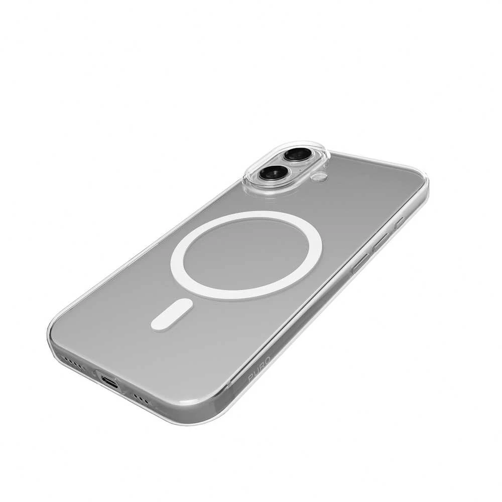 Puro Lite Mag TPU+PC dėklas suderinamas su MagSafe skirtas Apple iPhone 17 – skaidrus su baltos spalvos žiedu