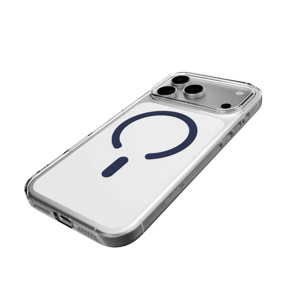 Puro Lite Mag TPU+PC dėklas, suderinamas su „MagSafe“, skirtas „iPhone 17 Pro Max“ – skaidrus su Mėlyna žiedu
